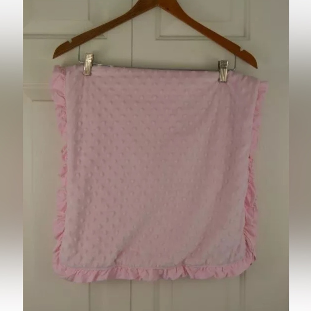TL Care Pink Baby Blanket Security Lovey Minky Dot Ruffle Trim Rectangle